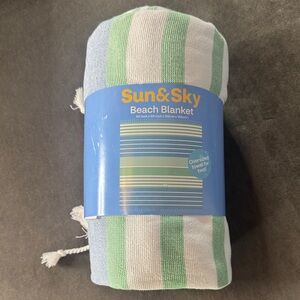 Sun & Sky Striped Beach Blanket Oversized Towel for Two 100% Cotton 60”x60” NEW